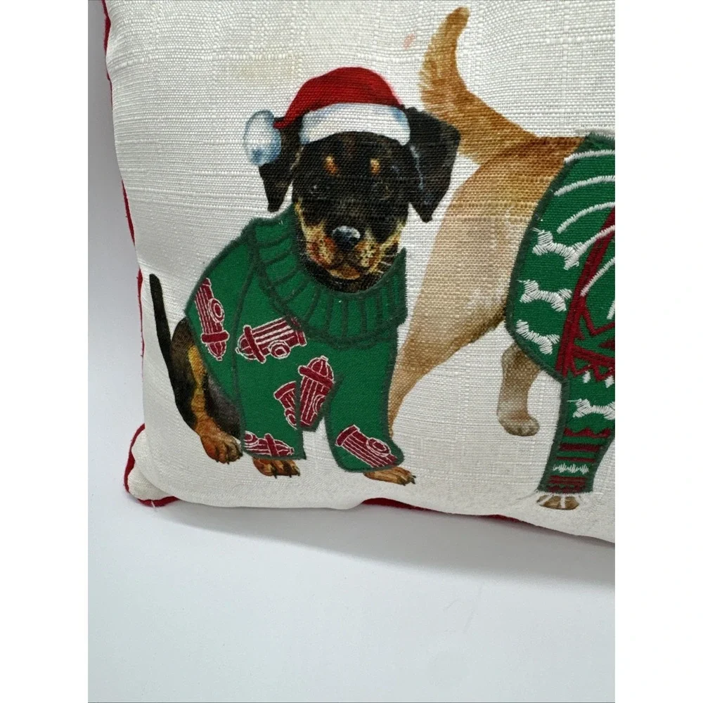 Dogs Santa Hats Christmas Scarves Holiday Pillow Lumbar‎ Pug Lab Beagle